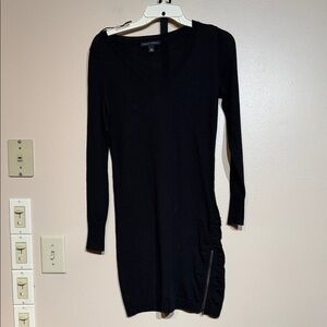 Banana Republic Black Long Sleeve Dress with Ruched Detail